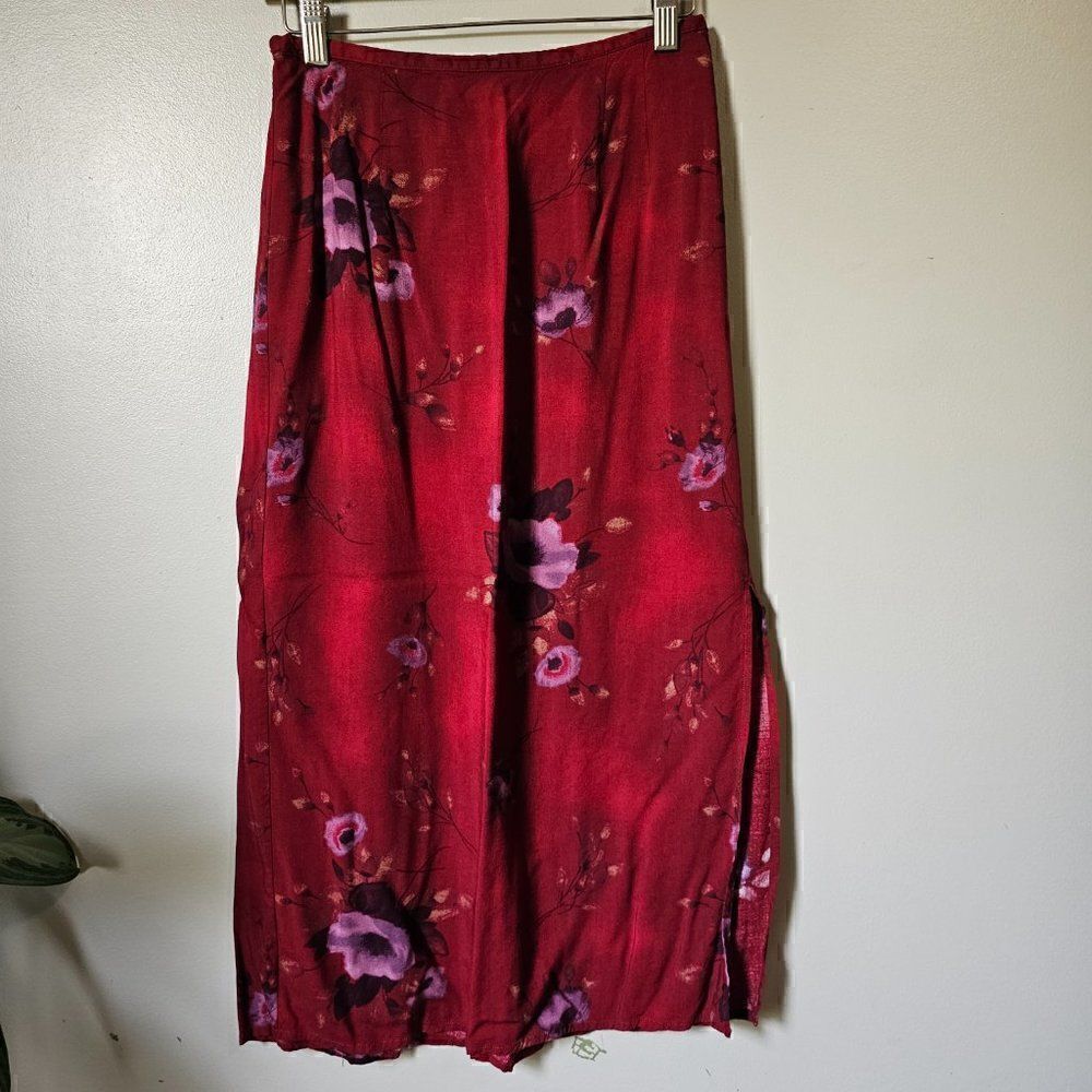EUC VINTAGE NORTON MCNAUGHTON ESSENTIALS SOFT RAYON MAXI SKIRT 1 SIDE SLIT SZ PM